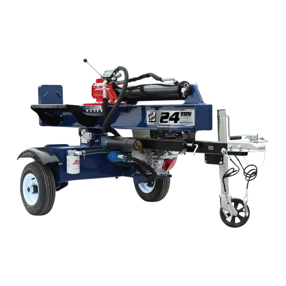24-ton log splitter rental with log cradle and fenders